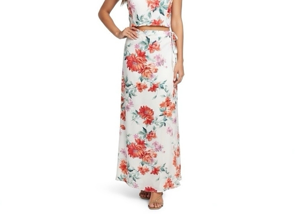 Lulus Dresses & Skirts - Lulus White Red Pink Floral Maxi Wrap Skirt Size S-M NWT